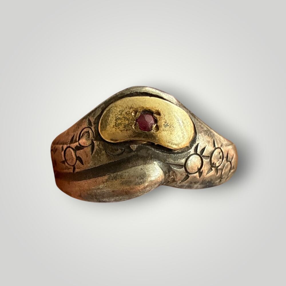 Vintage Sterling Silver & 10K Gold Ruby Ring Artisan Sun Motif Size 7,5 - Picture 9 of 12